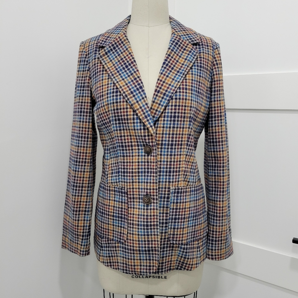 St John's Bay Women's Multicolored Plaid Cotton Woven Blazer Size S